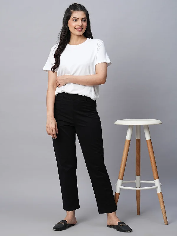 New Season Fashion Preview Women's Black Cotton Lycra Regular Fit Pant