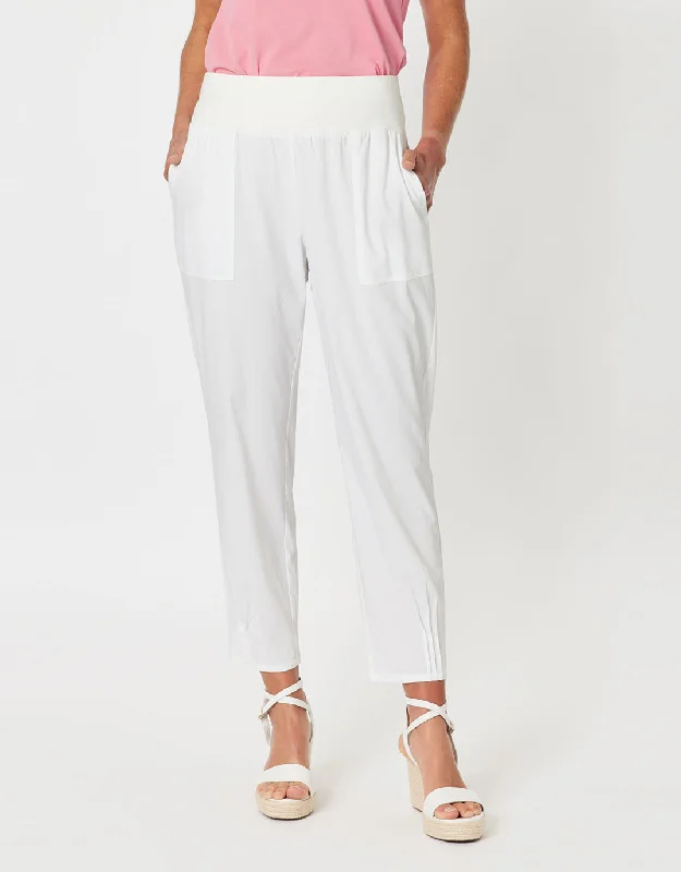 Fashion Forward Sarah Rib Waist Linen Pants - White