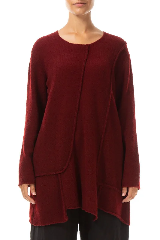 Women's Clothing Sale Online Exposed Seam Loose Maroon Wool Sweater