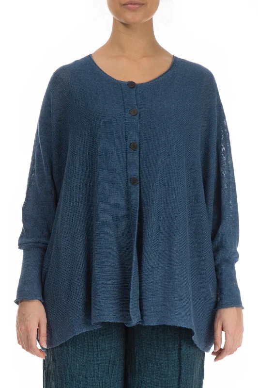 Laid-Back Elegance Boxy Blue Linen Cardigan