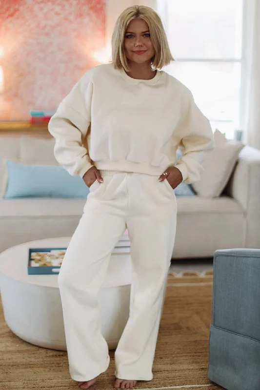 Athleisure Wear Special Offer Stay Cozy and Cuddle Wide Leg Sweat Pants  - Cream