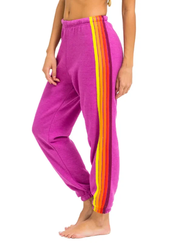 Season Appropriate Women's Collection 5 Stripe Womens Sweatpant, Magenta/Orange Yellow