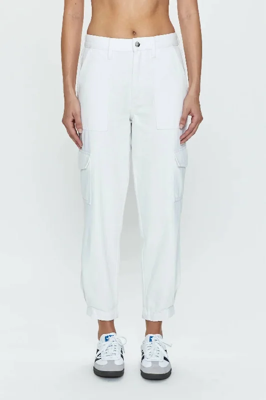 Chic & Cozy Apparel Josephine High Rise Tapered Cargo Pants In White