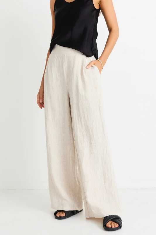 Final Sale Guardian Natural Linen Elastic Back Wide Leg Pant