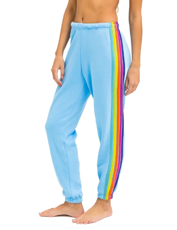 Chic And Trendy 5 Stripe Womens Sweatpant, Sky/Rainbow