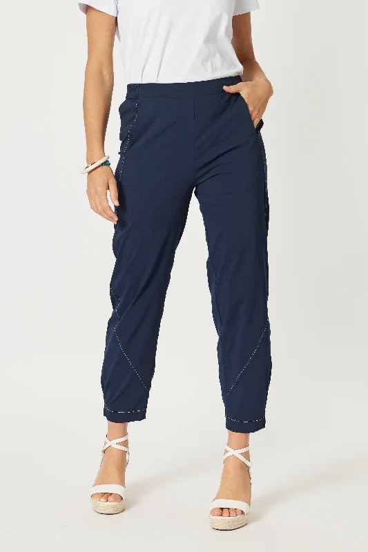 Chic Outfits Parachute Stitch Detail Pants - Navy