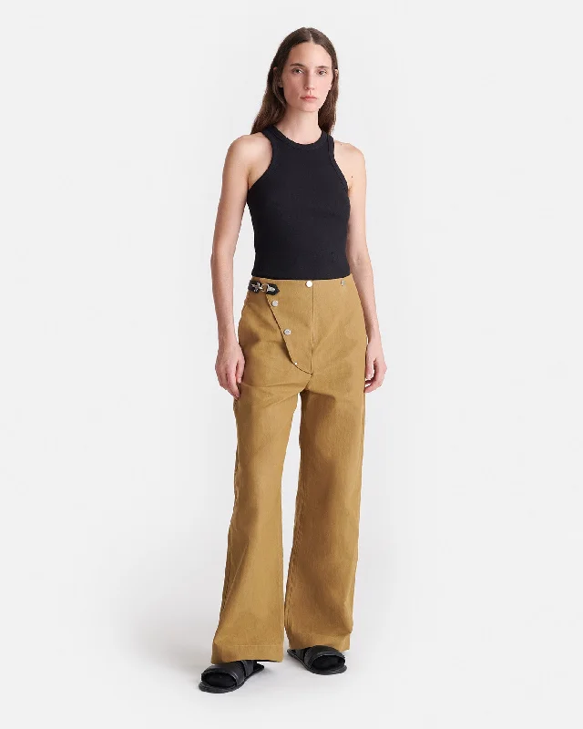 Plus Size Women’s Fashion Sharni - Wax Cotton Wide-Leg Pants - Yellow Khaki