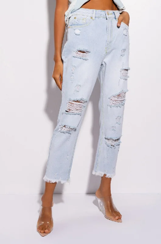 Catch Every Fashion Trend BENVENUTO HIGH RISE DISTRESSED MOM JEANS