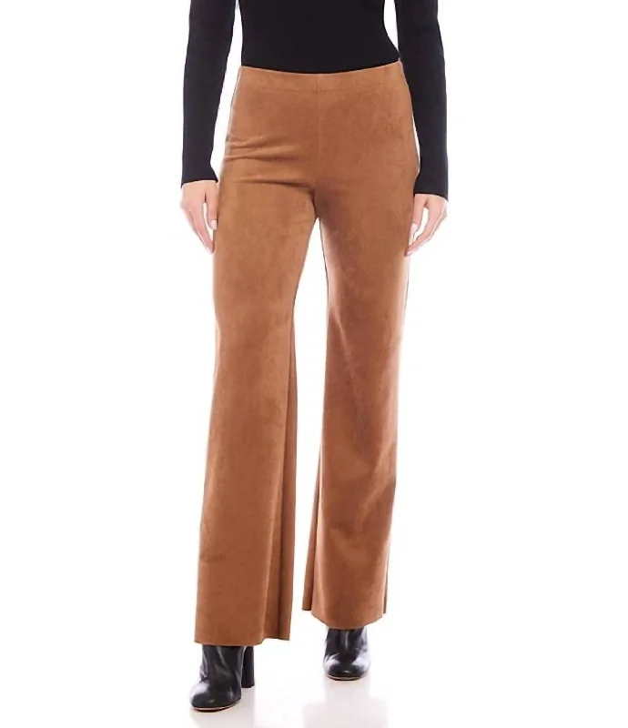 Glamorous Evening Wear Stretch Faux Suede Presley Wide Leg Pant In Cognac