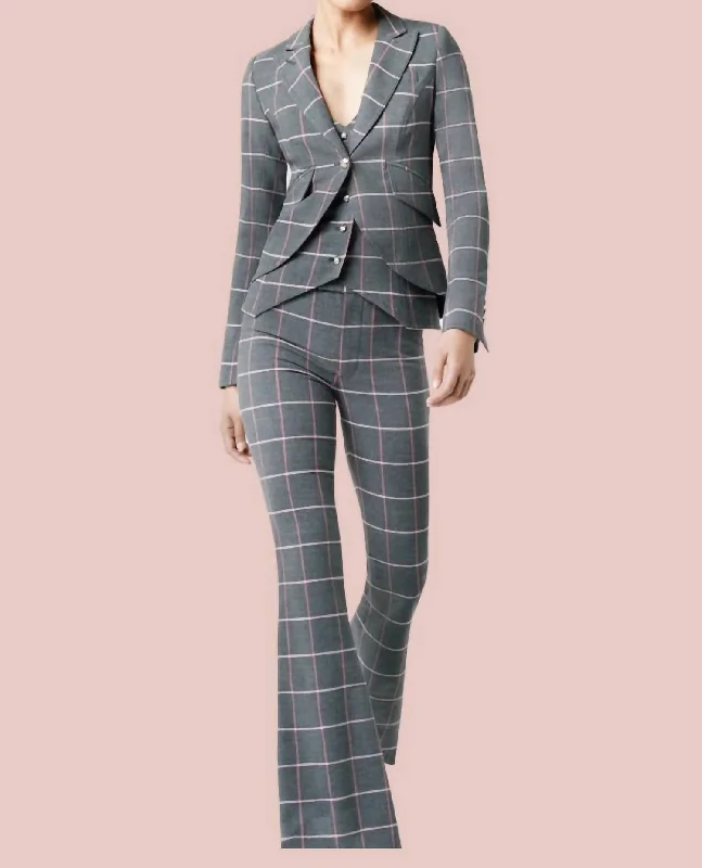 Evening Elegance Bootcut Pant In Grey/pink Windowpane