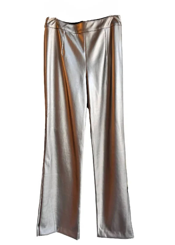 Luxe Women's Fashion Women's Faux Leather Pant In Silver