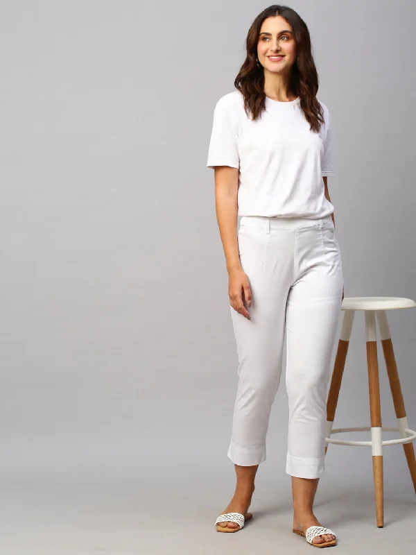 Trendy New Clothes Women's White Cotton Lycra Regular Fit Pant