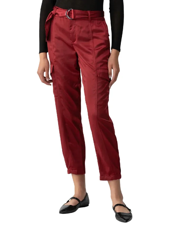 Athleisure Wear Classy Satin Cargo Trouser In Garnet