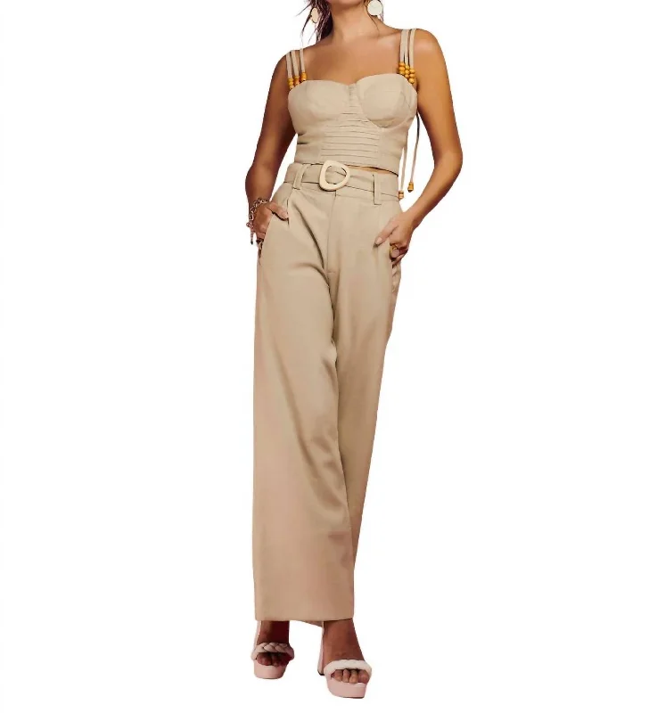 Casual Fashion Pepper High Waist Linen Pant In Natural