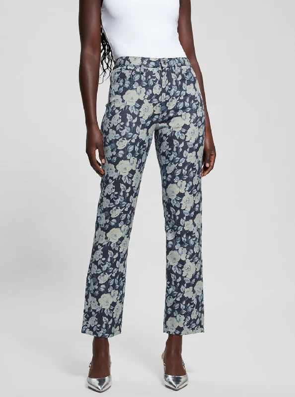 End-Of-Season Clearance Blue Floral Girly Jacquard Pant