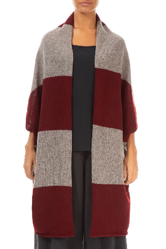 Best Clearance Sales Right Now Open Reversible Maroon Beige Wool Wrap Cardigan